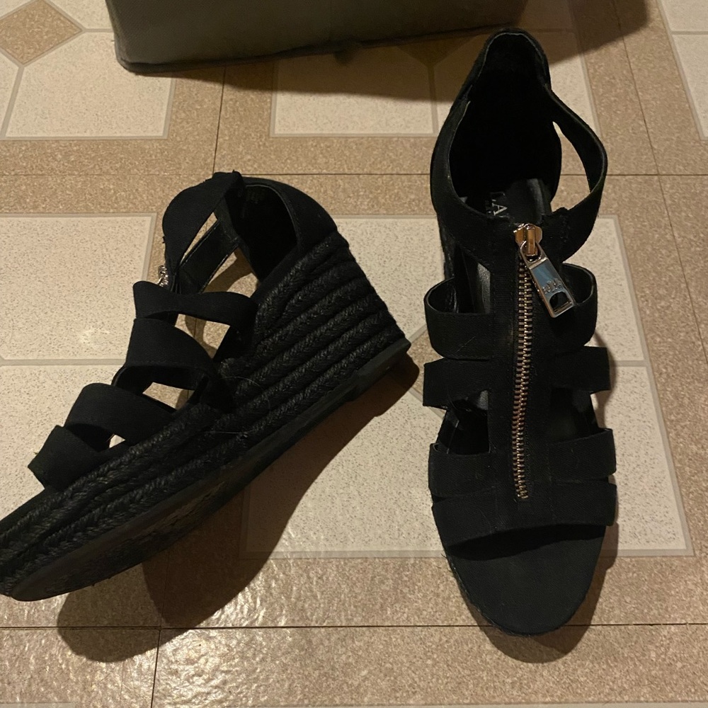 Size 9 - Ralph Lauren black heeled wedge shoes - used but still very nice!!!